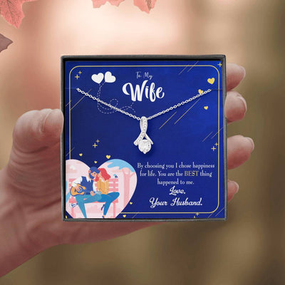 Gift For Wife I Chose Happiness Eternity Ribbon Stone Pendant 14K White Gold Stainless Steel Jewelry Gift - Alluring Beauty Necklace Gift For Her