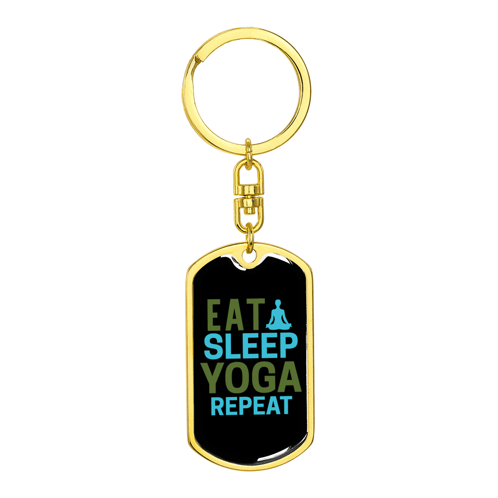 Eat Sleep Yoga Repeat Keychain Dog Tag Keyring - Dog Tag with Swivel Keychain