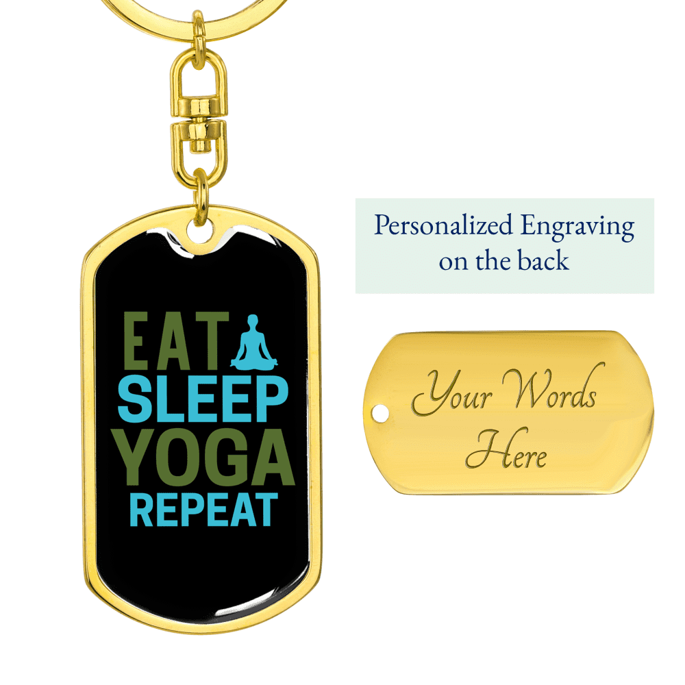 Eat Sleep Yoga Repeat Keychain Dog Tag Keyring - Dog Tag with Swivel Keychain