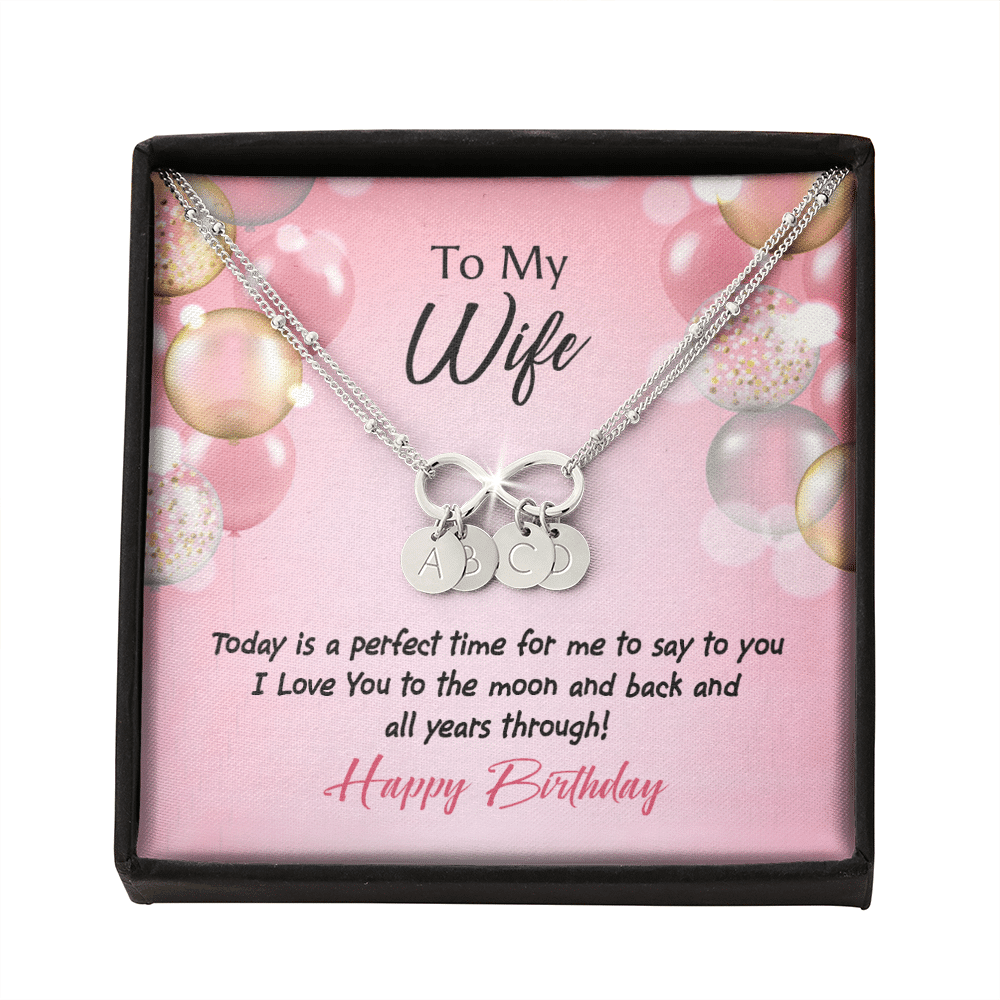 To My Wife Love You to Moon Birthday Infinity Bracelet With Initial Charms - Infinity Bracelet