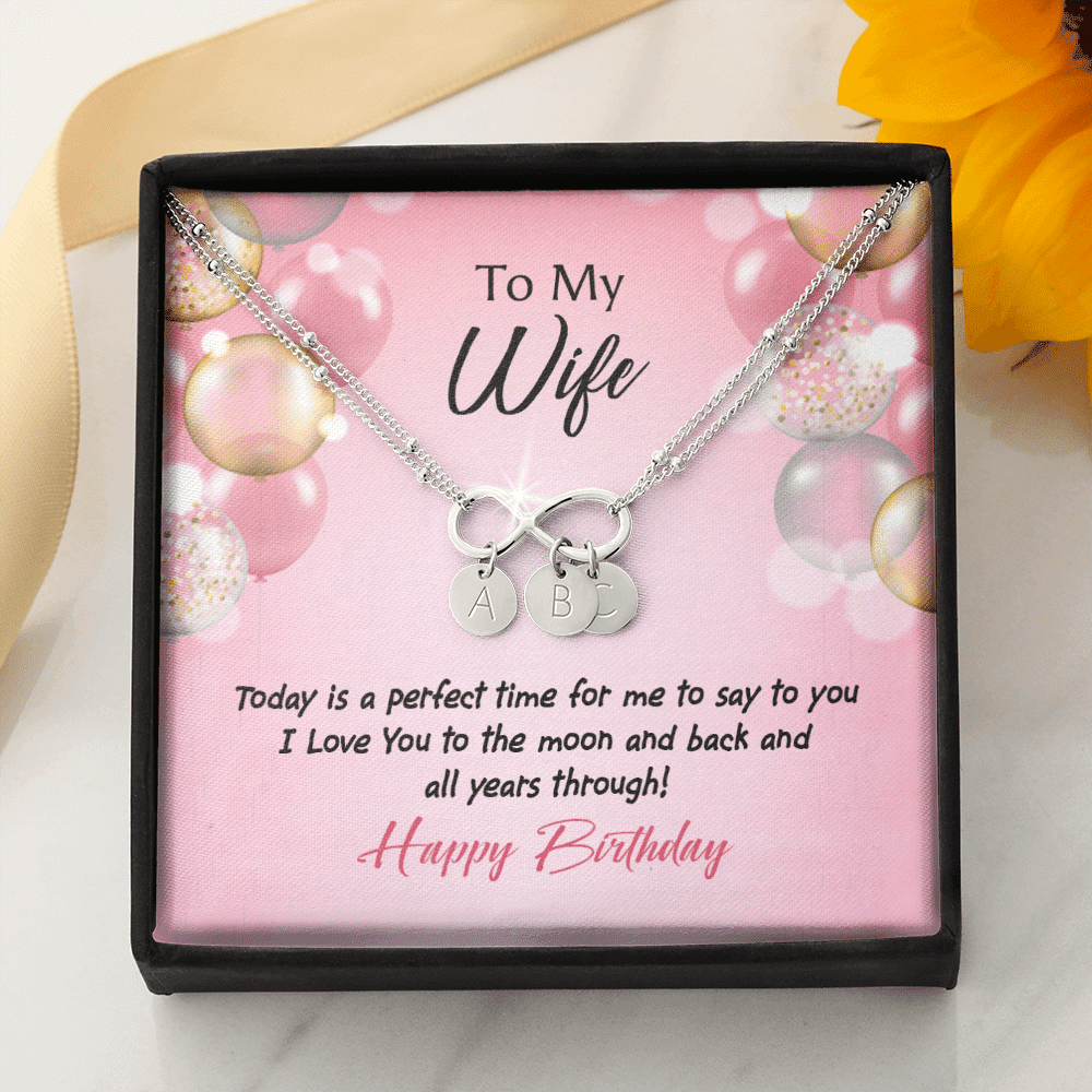 To My Wife Love You to Moon Birthday Infinity Bracelet With Initial Charms - Infinity Bracelet