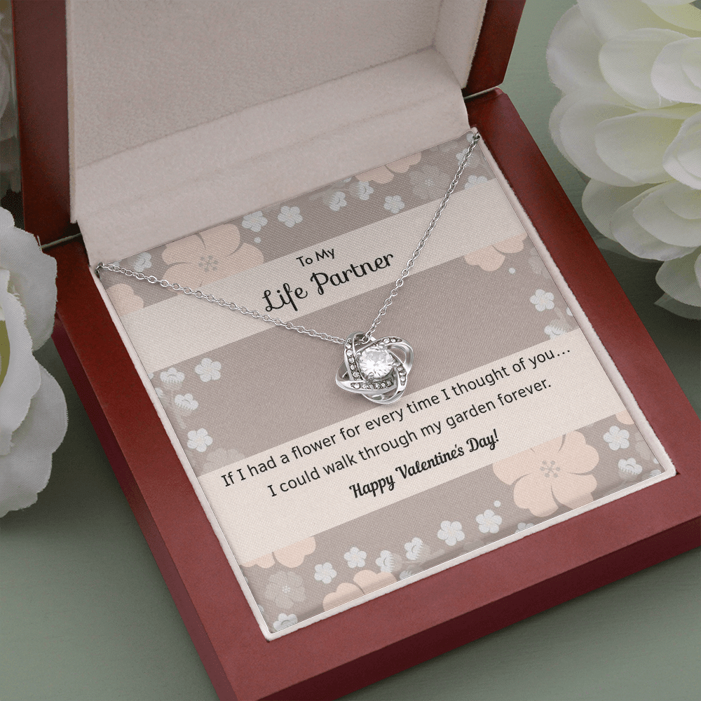 To My Wife Flower to My Life Partner Love Knot Message Card - Luxury Love Knot Necklace Meanful Gift Idea For Her/Him