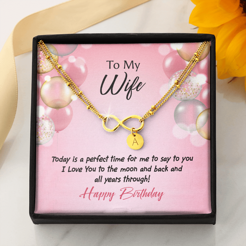 To My Wife Love You to Moon Birthday Infinity Bracelet With Initial Charms - Infinity Bracelet