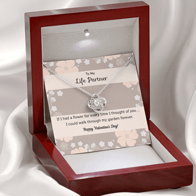 To My Wife Flower to My Life Partner Love Knot Message Card - Luxury Love Knot Necklace Meanful Gift Idea For Her/Him