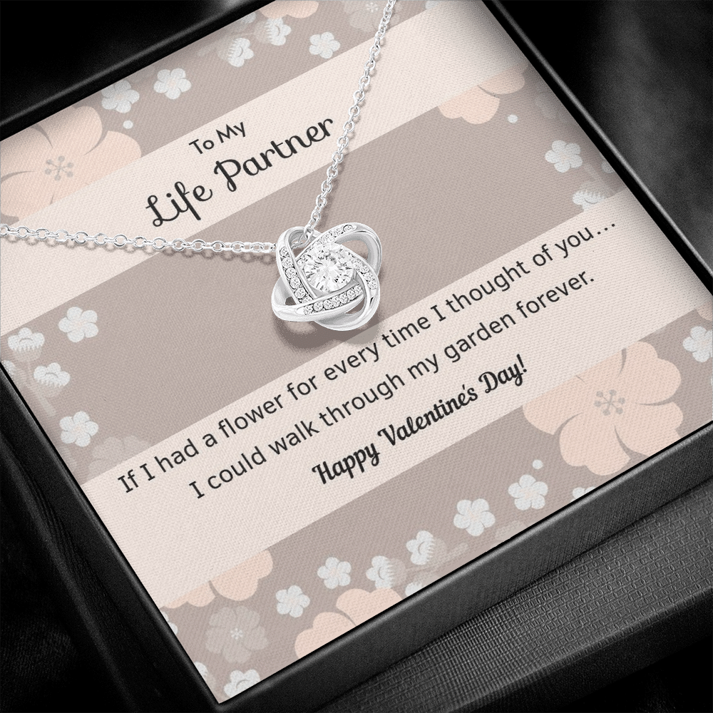 To My Wife Flower to My Life Partner Love Knot Message Card - Luxury Love Knot Necklace Meanful Gift Idea For Her/Him