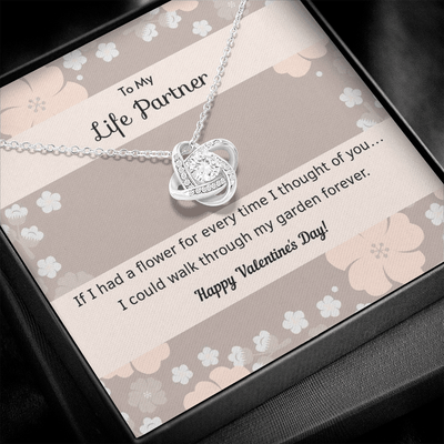 To My Wife Flower to My Life Partner Love Knot Message Card - Luxury Love Knot Necklace Meanful Gift Idea For Her/Him