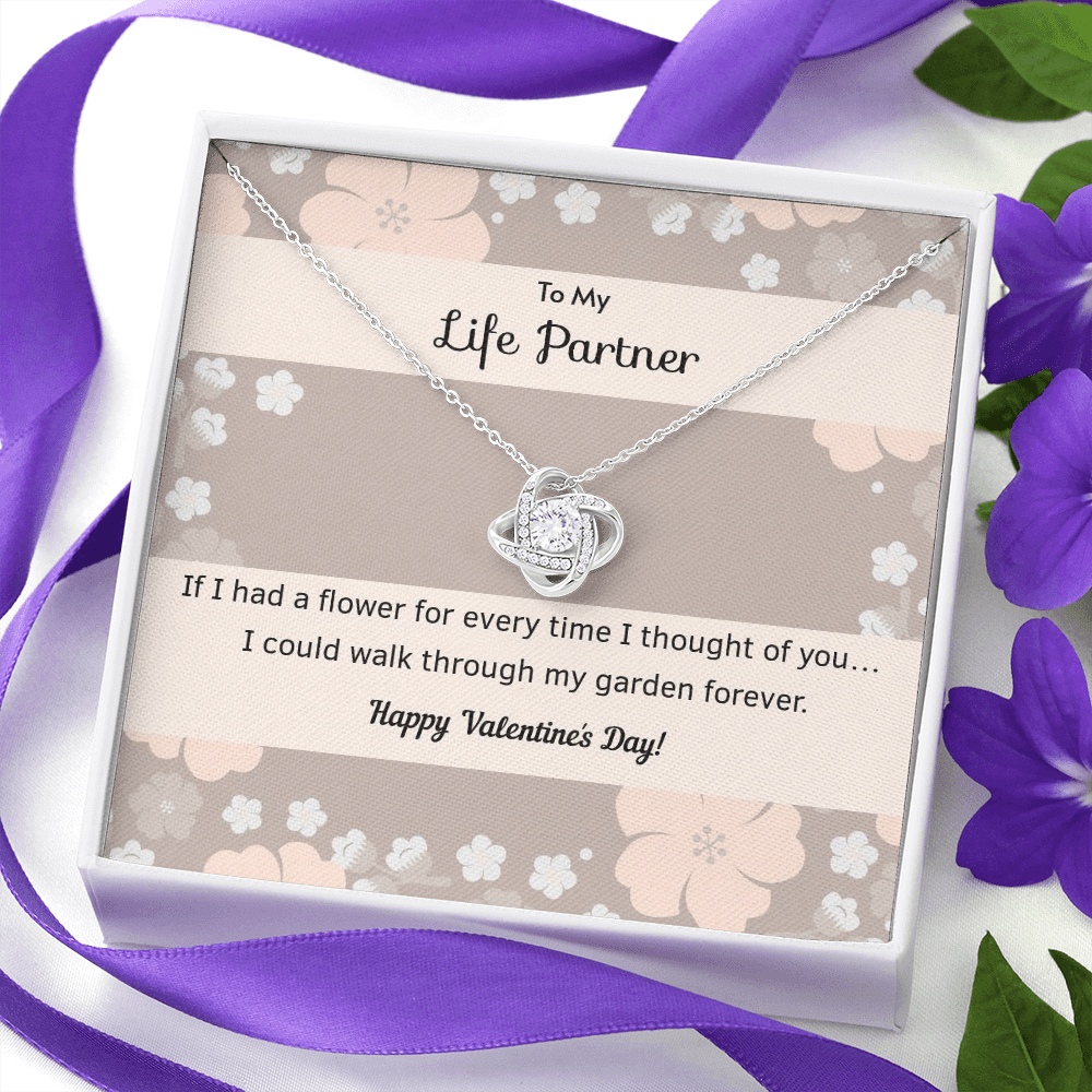 To My Wife Flower to My Life Partner Love Knot Message Card - Luxury Love Knot Necklace Meanful Gift Idea For Her/Him