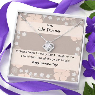 To My Wife Flower to My Life Partner Love Knot Message Card - Luxury Love Knot Necklace Meanful Gift Idea For Her/Him