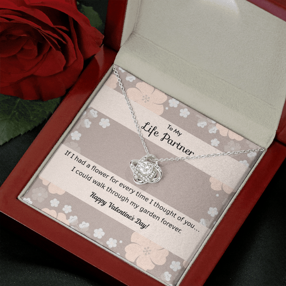 To My Wife Flower to My Life Partner Love Knot Message Card - Luxury Love Knot Necklace Meanful Gift Idea For Her/Him