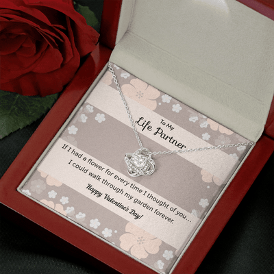 To My Wife Flower to My Life Partner Love Knot Message Card - Luxury Love Knot Necklace Meanful Gift Idea For Her/Him