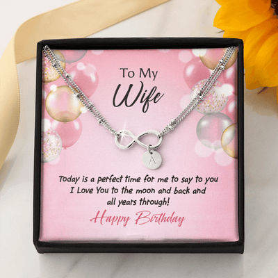 To My Wife Love You to Moon Birthday Infinity Bracelet With Initial Charms - Infinity Bracelet