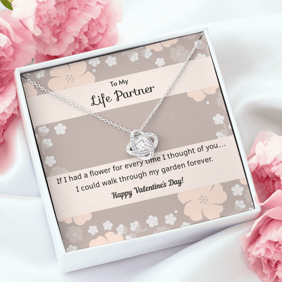 To My Wife Flower to My Life Partner Love Knot Message Card - Luxury Love Knot Necklace Meanful Gift Idea For Her/Him