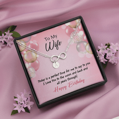 To My Wife Love You to Moon Birthday Infinity Bracelet With Initial Charms - Infinity Bracelet