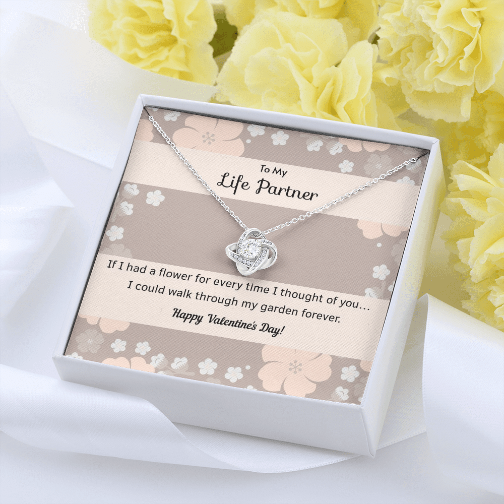 To My Wife Flower to My Life Partner Love Knot Message Card - Luxury Love Knot Necklace Meanful Gift Idea For Her/Him