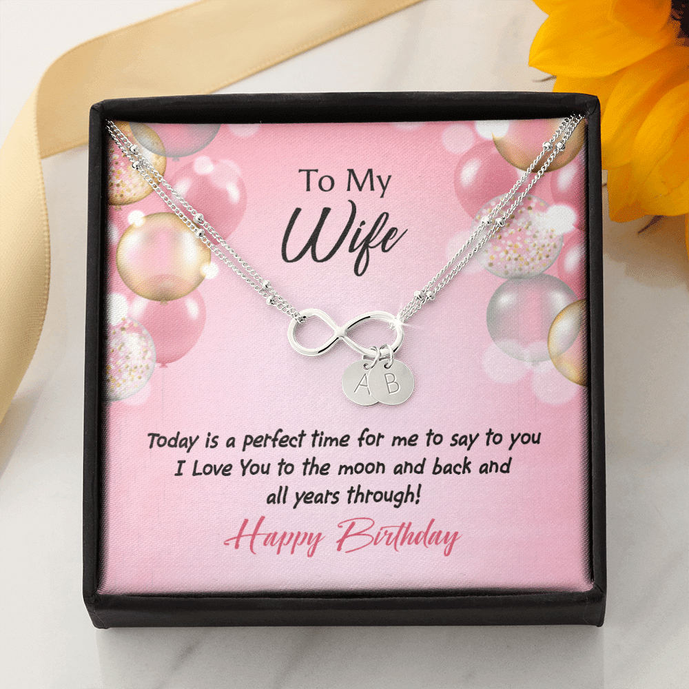 To My Wife Love You to Moon Birthday Infinity Bracelet With Initial Charms - Infinity Bracelet