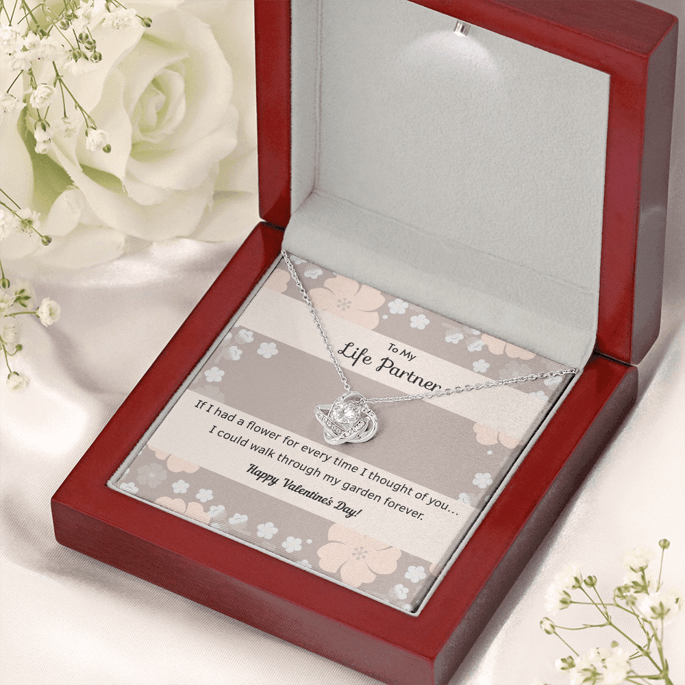 To My Wife Flower to My Life Partner Love Knot Message Card - Luxury Love Knot Necklace Meanful Gift Idea For Her/Him