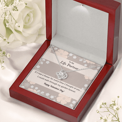 To My Wife Flower to My Life Partner Love Knot Message Card - Luxury Love Knot Necklace Meanful Gift Idea For Her/Him