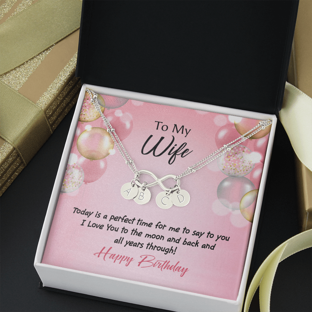 To My Wife Love You to Moon Birthday Infinity Bracelet With Initial Charms - Infinity Bracelet