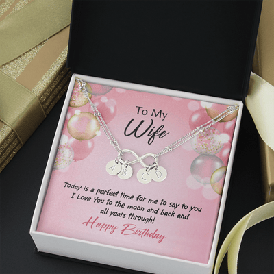 To My Wife Love You to Moon Birthday Infinity Bracelet With Initial Charms - Infinity Bracelet