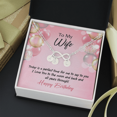 To My Wife Love You to Moon Birthday Infinity Bracelet With Initial Charms - Infinity Bracelet