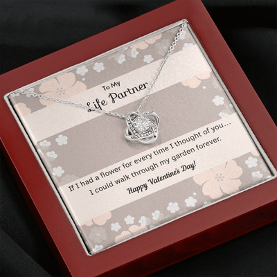 To My Wife Flower to My Life Partner Love Knot Message Card - Luxury Love Knot Necklace Meanful Gift Idea For Her/Him