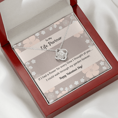To My Wife Flower to My Life Partner Love Knot Message Card - Luxury Love Knot Necklace Meanful Gift Idea For Her/Him
