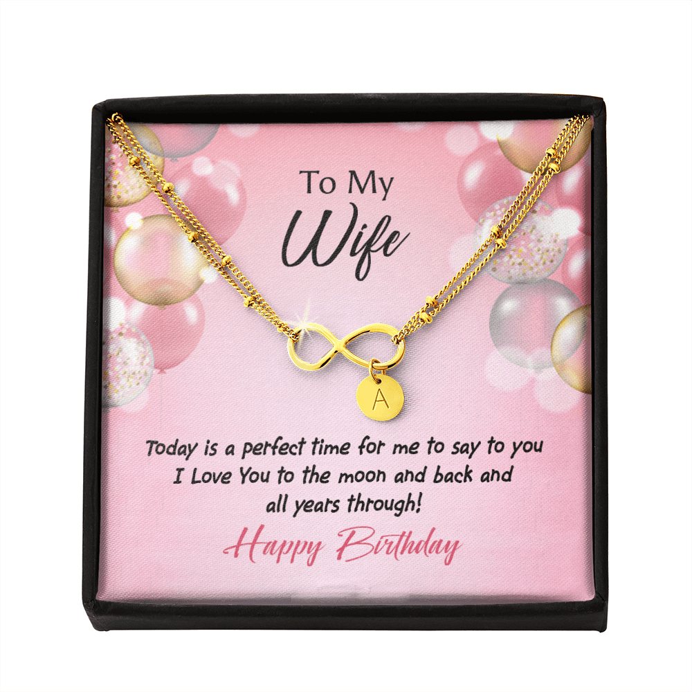 To My Wife Love You to Moon Birthday Infinity Bracelet With Initial Charms - Infinity Bracelet