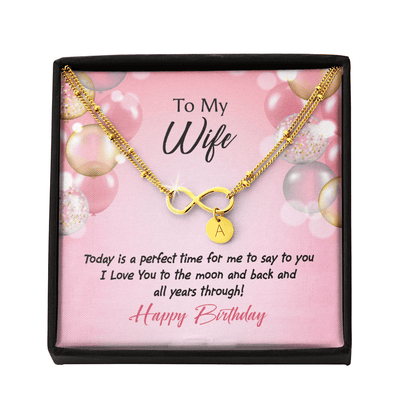 To My Wife Love You to Moon Birthday Infinity Bracelet With Initial Charms - Infinity Bracelet