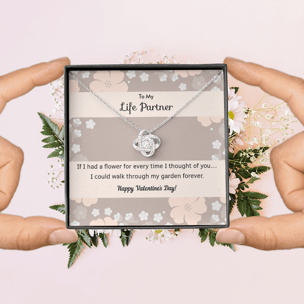 To My Wife Flower to My Life Partner Love Knot Message Card - Luxury Love Knot Necklace Meanful Gift Idea For Her/Him