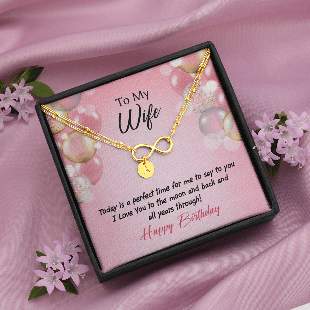 To My Wife Love You to Moon Birthday Infinity Bracelet With Initial Charms - Infinity Bracelet