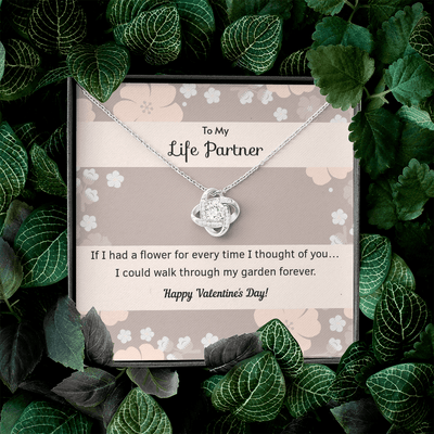 To My Wife Flower to My Life Partner Love Knot Message Card - Luxury Love Knot Necklace Meanful Gift Idea For Her/Him