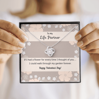 To My Wife Flower to My Life Partner Love Knot Message Card - Luxury Love Knot Necklace Meanful Gift Idea For Her/Him