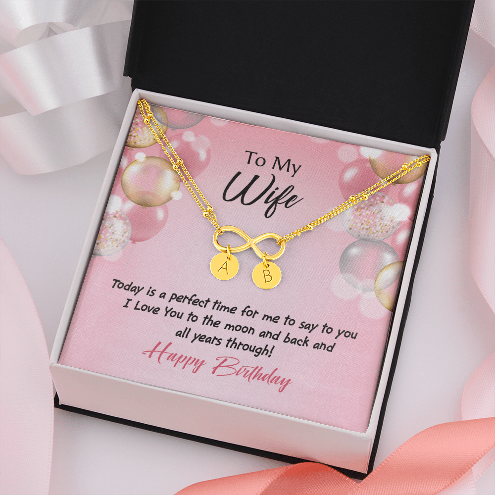 To My Wife Love You to Moon Birthday Infinity Bracelet With Initial Charms - Infinity Bracelet