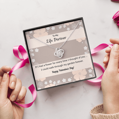 To My Wife Flower to My Life Partner Love Knot Message Card - Luxury Love Knot Necklace Meanful Gift Idea For Her/Him