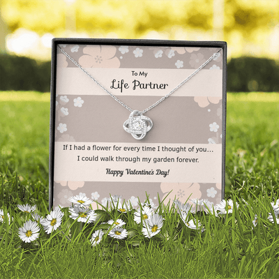 To My Wife Flower to My Life Partner Love Knot Message Card - Luxury Love Knot Necklace Meanful Gift Idea For Her/Him