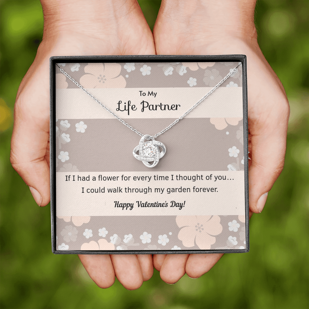 To My Wife Flower to My Life Partner Love Knot Message Card - Luxury Love Knot Necklace Meanful Gift Idea For Her/Him