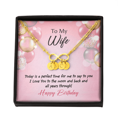 To My Wife Love You to Moon Birthday Infinity Bracelet With Initial Charms - Infinity Bracelet