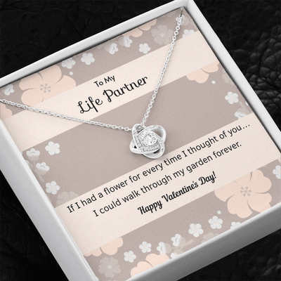 To My Wife Flower to My Life Partner Love Knot Message Card - Luxury Love Knot Necklace Meanful Gift Idea For Her/Him