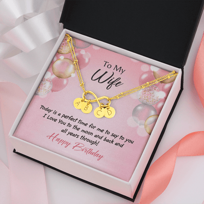 To My Wife Love You to Moon Birthday Infinity Bracelet With Initial Charms - Infinity Bracelet