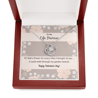 To My Wife Flower to My Life Partner Love Knot Message Card - Luxury Love Knot Necklace Meanful Gift Idea For Her/Him
