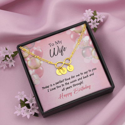 To My Wife Love You to Moon Birthday Infinity Bracelet With Initial Charms - Infinity Bracelet