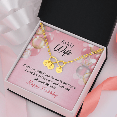 To My Wife Love You to Moon Birthday Infinity Bracelet With Initial Charms - Infinity Bracelet