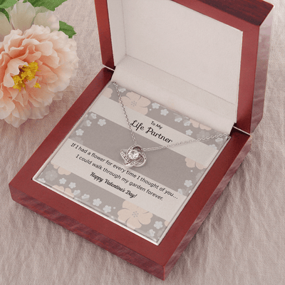 To My Wife Flower to My Life Partner Love Knot Message Card - Luxury Love Knot Necklace Meanful Gift Idea For Her/Him