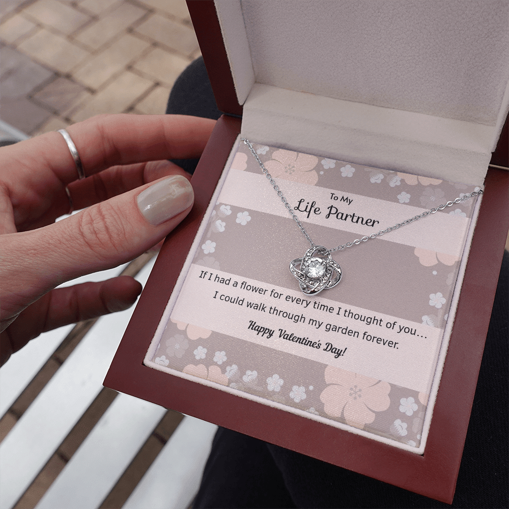 To My Wife Flower to My Life Partner Love Knot Message Card - Luxury Love Knot Necklace Meanful Gift Idea For Her/Him