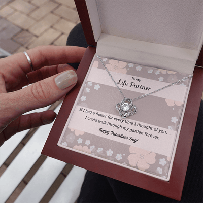 To My Wife Flower to My Life Partner Love Knot Message Card - Luxury Love Knot Necklace Meanful Gift Idea For Her/Him