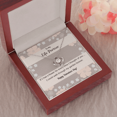 To My Wife Flower to My Life Partner Love Knot Message Card - Luxury Love Knot Necklace Meanful Gift Idea For Her/Him
