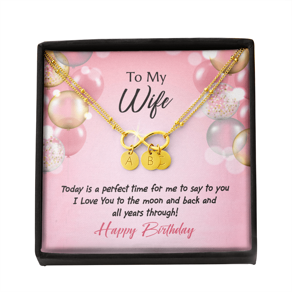 To My Wife Love You to Moon Birthday Infinity Bracelet With Initial Charms - Infinity Bracelet