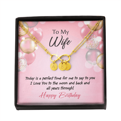 To My Wife Love You to Moon Birthday Infinity Bracelet With Initial Charms - Infinity Bracelet
