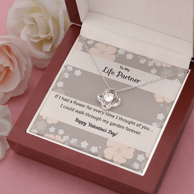 To My Wife Flower to My Life Partner Love Knot Message Card - Luxury Love Knot Necklace Meanful Gift Idea For Her/Him