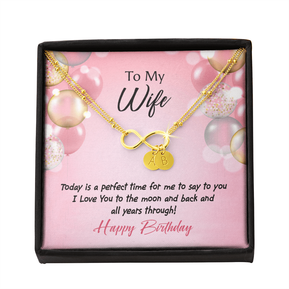 To My Wife Love You to Moon Birthday Infinity Bracelet With Initial Charms - Infinity Bracelet